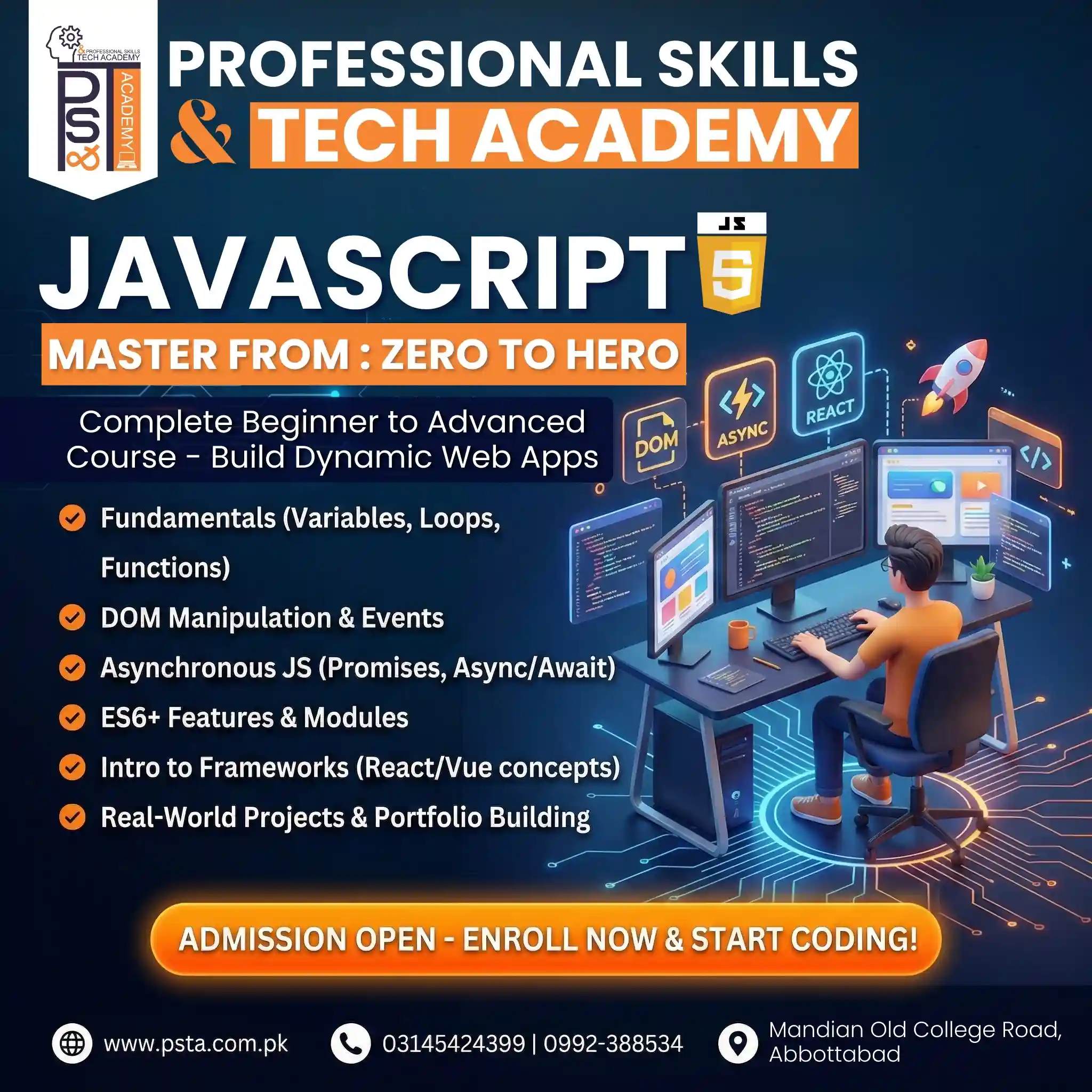 JavaScript Programming Course in Abbottabad: Beginner to React - IT Course in Abbottabad