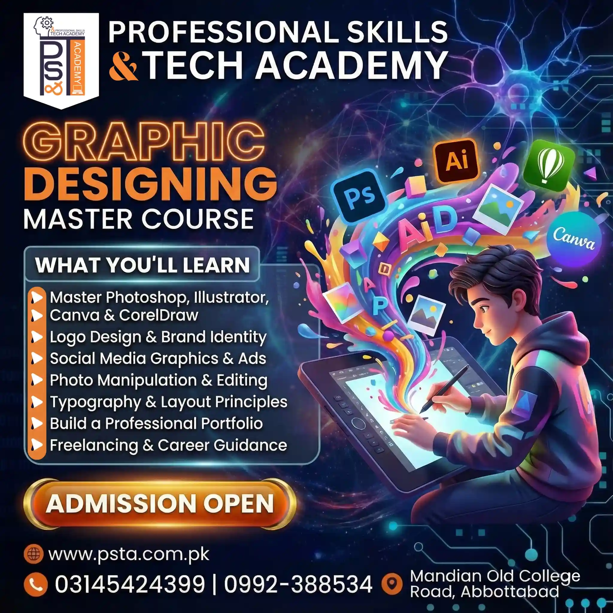 Ultimate Graphic Designing Course in Pakistan: Master Photoshop, Illustrator, CorelDRAW & AI Tools (Practical & Beginner Friendly) - IT Course in Abbottabad